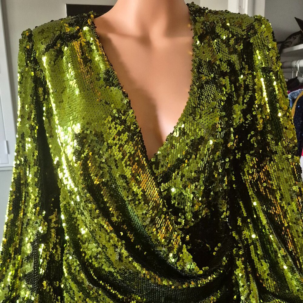 ZARA-Sequin Wrap Mini Dress.  Green.  Size Xsmall